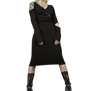 Disturbia Black knit dress with Safety Pin Detail sz US 6 - discontinued NWT